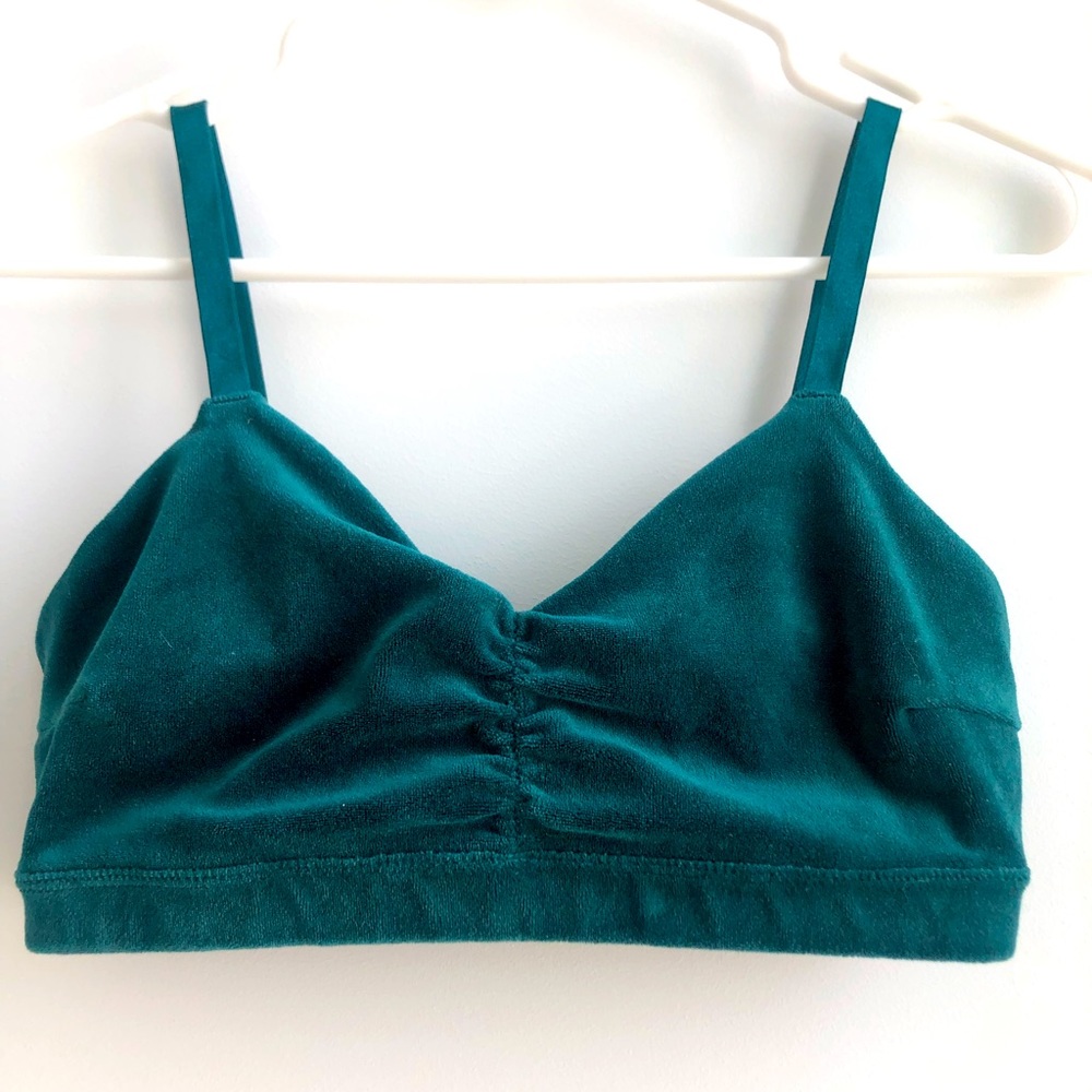Joy lab green velvet sports bra. Detailed back.